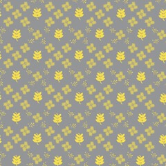 Seamless pattern with yellow leaves on a gray background. Trending two colors of 2021.