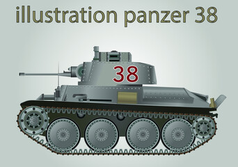 Illustration Military Tank. World War Tank . Panzer 38 Germany