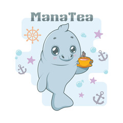 Obraz premium Funny manatea pun illustration