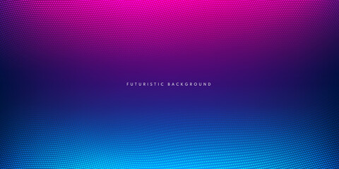 Abstract halftone pattern glowing light blue and pink purple on dark background with copy space. Modern futuristic dots pattern design. Vector illustration. - obrazy, fototapety, plakaty