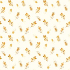 Watercolor illustration. Seamless pattern, spring easter design, print.  Yellow chickens  feathers.  For textiles, clothing, wrapping paper