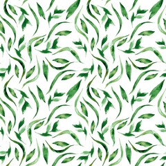 Watercolor illustration. Seamless pattern, spring easter design. pattern from green leaves, plants. For textiles, clothing, wrapping paper 