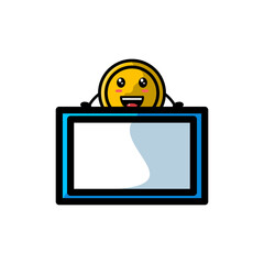 Cute Coin With Board Cartoon Character Vector Illustration Design. Outline, Cute, Funny Style. Recomended For Children Book, Cover Book, And Other.