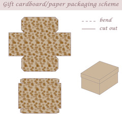 Two parts printable packaging and wrapping scheme box for gifts, presents and events, convertible to different sizes, 3D, laser cut, craft art