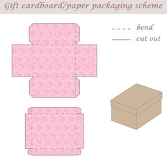 Two parts printable packaging and wrapping scheme box for gifts, presents and events, convertible to different sizes, 3D, laser cut, craft art