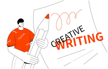 Creative writing - modern colorful line design style web banner