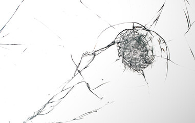 Cracks on the glass on a white background.