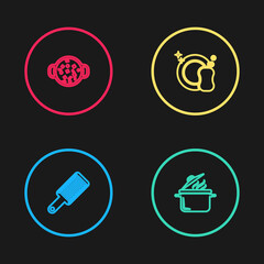 Set line Grater, Cooking pot, Washing dishes and soup icon. Vector