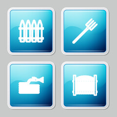 Set line Garden fence, pitchfork, hose fire hose and icon. Vector