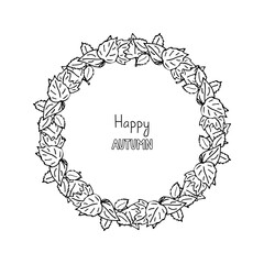 Lettering Happy Autumn. Vector illustration. Black and white.