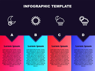 Set line Sleeping moon, Sun, Cloud with rain and and sun. Business infographic template. Vector