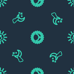 Set line Eclipse of the sun, Cloud with moon and stars and Sunset on seamless pattern. Vector