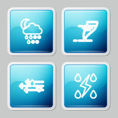 Set line Cloud with snow, rain, moon, Tornado, Wind and and Storm icon. Vector