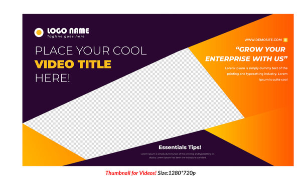 Editable Gradient video Thumbnail Design for any videos Editable video thumbnail professional Vector. Customizable Thumbnails design concepts with shapes. colorful video cover design for all videos 