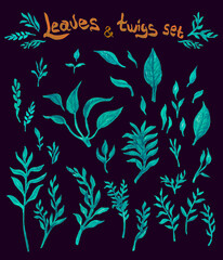 set of decorative plant elements. leaves and twigs 36 pieces