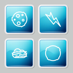 Set line Moon, Lightning bolt, Fog and cloud and icon. Vector