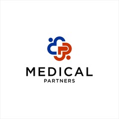 Medical Partners Logo Featuring Pharmacy, Clinic, and Health Elements with Abstract Red Cross and Care Symbol for Family and Human Health Branding