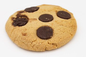 Chocolate Chip Cookie with Large Chocolate Chips on a White Background