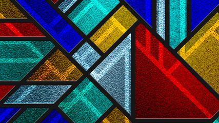 Sketch of a colored stained glass window. Art Deco. Abstract stained-glass background. Bright colors, colorful. Modern stained glass. Expression of color. Color movement. Vintage.	