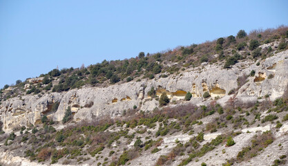 Fototapeta na wymiar mountains with site of old stone mining