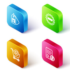 Set Isometric line Price tag with Sale, text New, Remove shopping cart and Paper check and financial check icon. Vector