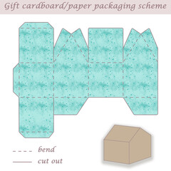 Printable packaging and wrapping scheme box for gifts, presents and events, convertible to different sizes, 3D, laser cut, craft art, house shaped