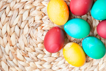 Colorful Easter eggs top view