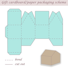 Printable packaging and wrapping scheme box for gifts, presents and events, convertible to different sizes, 3D, laser cut, craft art, house shaped