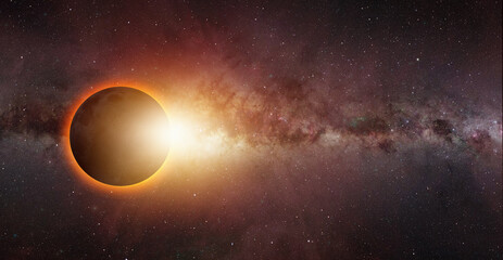 Solar Eclipse Milky way galaxy in the background 