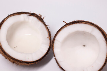 opened coconut isolated on white background. tropical fruit, nut