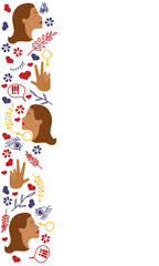 Vector illustration template portraits of a young woman in profile with details. Long hair pale skin. EPS 10. Pale colors.