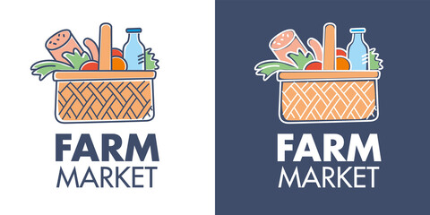 Farm market. Stylish design. Grocery basket icon. Vector graphics