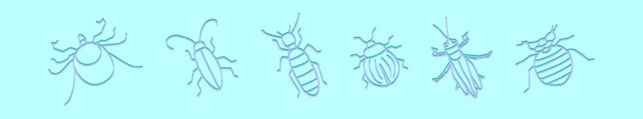 set of insect cartoon icon design template with various models. vector illustration isolated on blue background