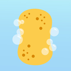 Body sponge on a blue background. Vector illustration with Yellow shower sponge in a simple flat style