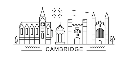 Fototapeta premium Cambridge minimal style City Outline Skyline with Typographic. Vector cityscape with famous landmarks. Illustration for prints on bags, posters, cards. 