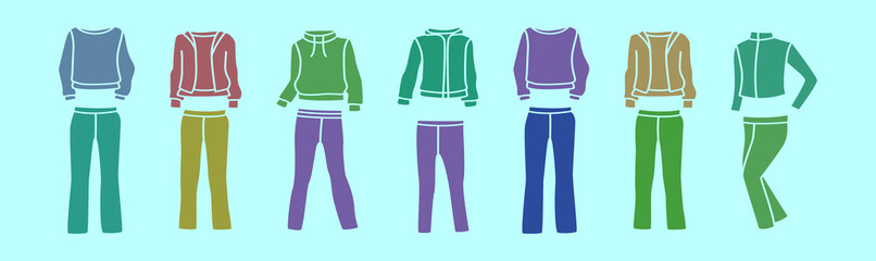 set of tracksuit cartoon icon design template with various models. vector illustration isolated on blue background