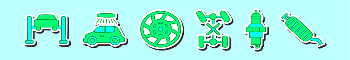 Obraz premium set of car repair cartoon icon design template with various models. vector illustration isolated on blue background