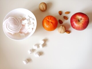 sweets and fruits, healthy and unhealthy food