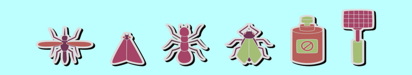 set of pest control cartoon icon design template with various models. vector illustration isolated on blue background