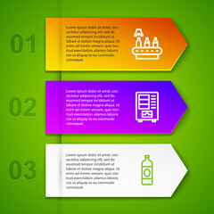Set line Conveyor band, beer, Vending machine and Plastic bottle. Business infographic template. Vector