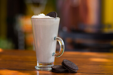 Delicious chocolate milkshake with cookies