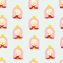 Childish seamless pattern with cute princess in scandinavian style. Creative childish background for fabric, textile