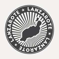 Lanzarote round logo. Vintage travel badge with the circular name and map of island, vector illustration. Can be used as insignia, logotype, label, sticker or badge of the Lanzarote.