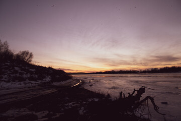 sunset over the river