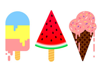 Set ice cream icons, isolated stickers, graphic design template, vector illustration