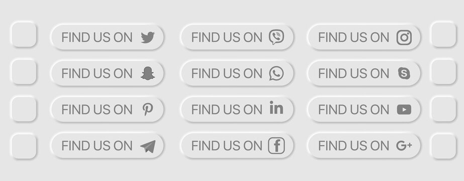 Find Us Fill Icon Concept. UI Neumorphism Light Version Vector Design Elements Set On White Background. UI Components In Simple Neumorphic Style For Apps, Websites, Interfaces, Social Media