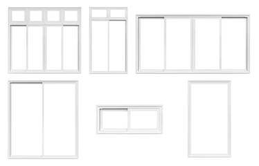 Real modern house window frame set collection isolated on white background with clipping path