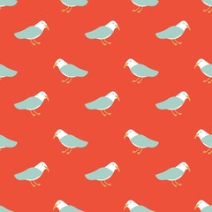 Simple seagulls on red seamless vector pattern. Surface print design for fabrics, stationery, scrapbook paper, gift wrap, textiles, backgrounds, and packaging.