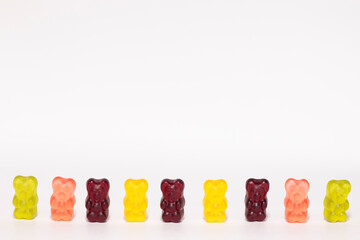 colourful sweet gummy bears isolated on white background