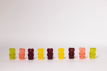 colourful sweet gummy bears isolated on white background